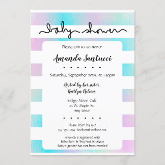 Watercolor Stripes Neutral Baby Shower Invitation