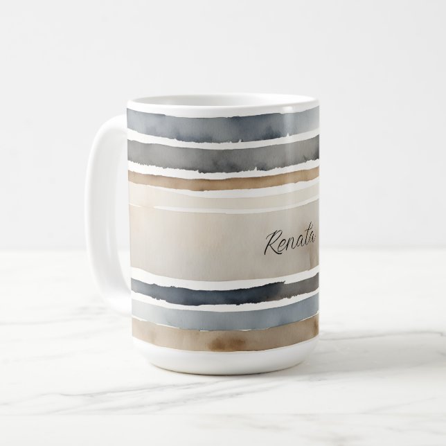 Watercolor Stripes Neutral Colours Coffee Mug (Front Left)