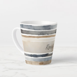 Watercolor Stripes Neutral Colours Latte Mug