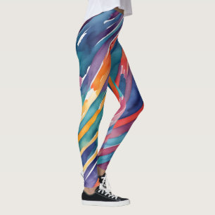 Watercolor Stripes Orange, Pink Blue Green Purple Leggings