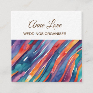 Watercolor Stripes Orange, Pink Blue Green Purple  Square Business Card