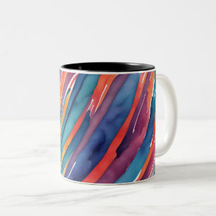 Watercolor Stripes Orange, Pink Blue Green Purple  Two-Tone Coffee Mug