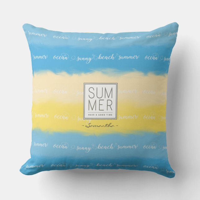 Watercolor Stripes Summer Calligraphy Cushion (Front)