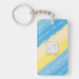 Watercolor Stripes Summer Calligraphy Key Ring