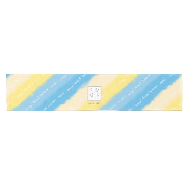Watercolor Stripes Summer Calligraphy Short Table Runner (Horizontal)
