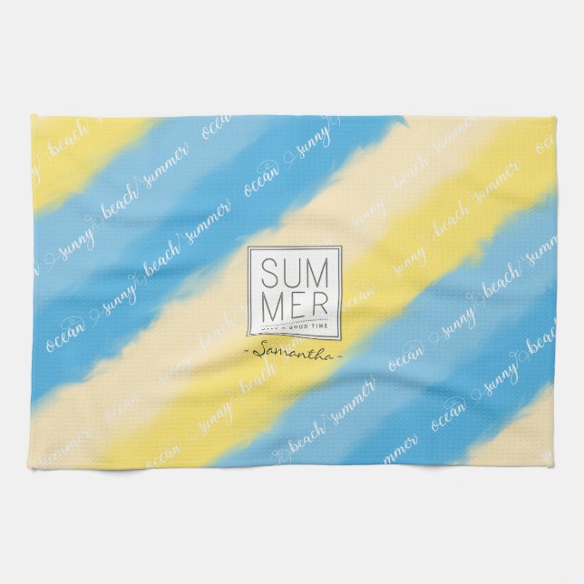 Watercolor Stripes Summer Calligraphy Tea Towel (Horizontal)