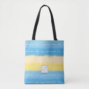 Watercolor Stripes Summer Calligraphy Tote Bag