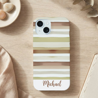 Watercolor Stripes With Name iPhone 15 Case