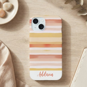 Watercolor Stripes With Name iPhone 15 Case