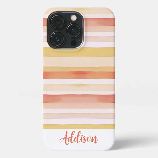 Watercolor Stripes With Name iPhone Case (Back)