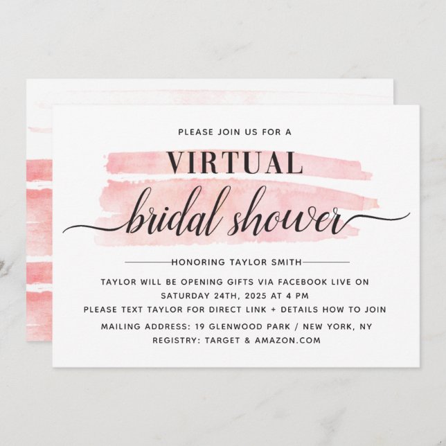 Watercolor Stroke Virtual Bridal Shower Invitation (Front/Back)