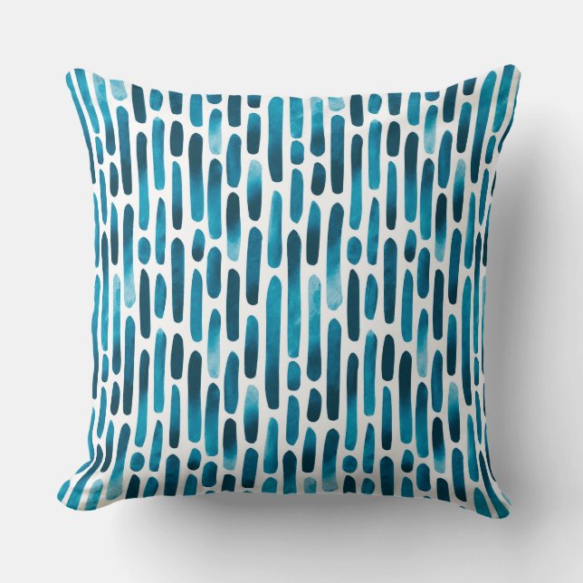 Watercolor Strokes 091121 - Cyan Blue Toned Throw  Cushion (Front)