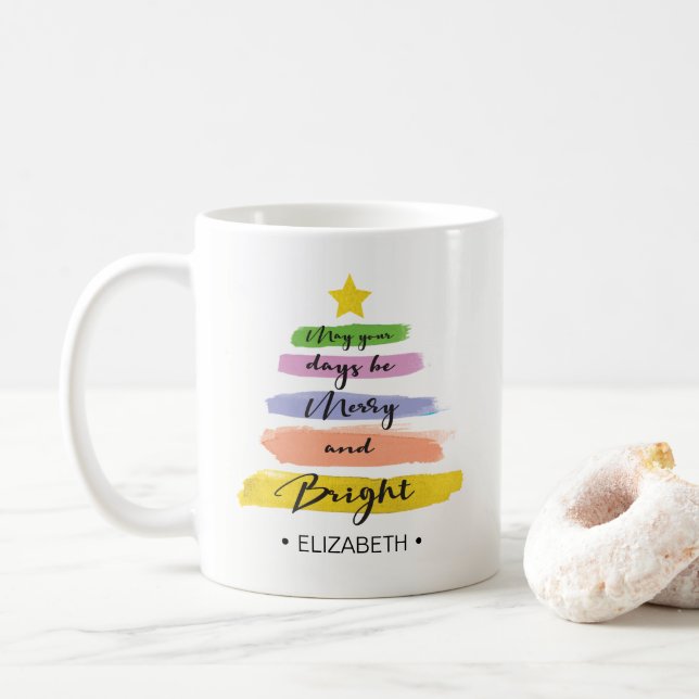 Watercolor Strokes, Abstract Christmas Tree, Star Coffee Mug (With Donut)