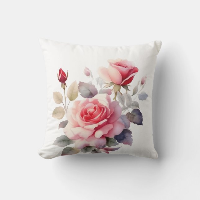 Watercolor Stunning Blooming Roses Pillow Cover  (Front)
