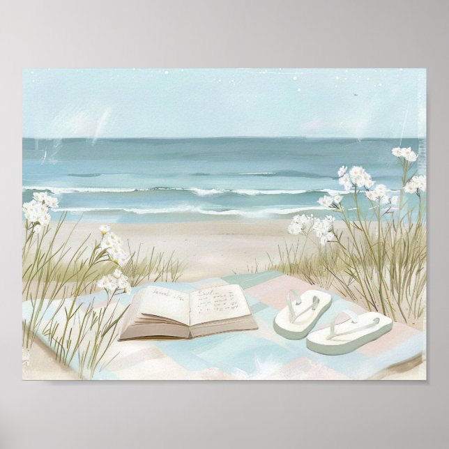 watercolor style beach scene illustration poster (Front)