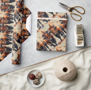  Watercolor Style Bison Buffalo Animal Pattern Art Wrapping Paper