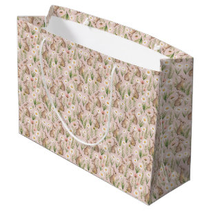 Watercolor Style Bunny and Daisy Pink Baby Large Gift Bag