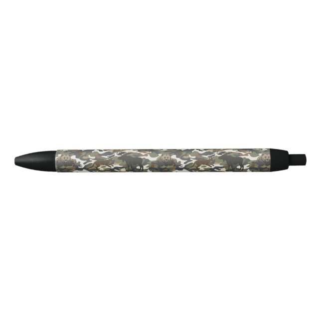  Watercolor Style Camouflage Camo with Animals Black Ink Pen (Front)