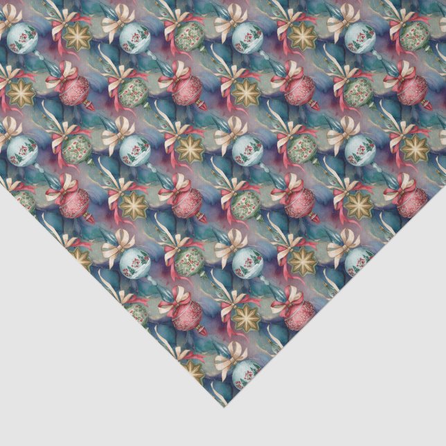 Watercolor Style Christmas Tree Ornaments Pattern Tissue Paper (Detail)