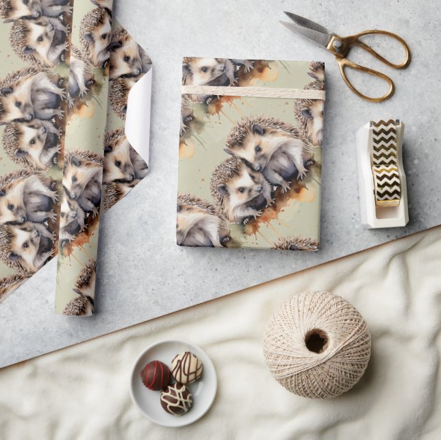  Watercolor Style Cute Little Hedgehog Animal Art Wrapping Paper (Crafts)