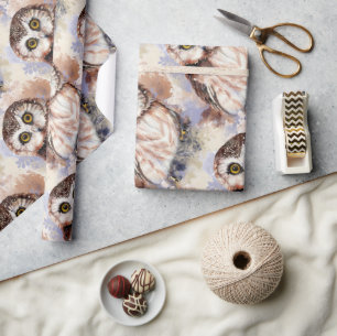  Watercolor Style Cute Little Owl Bird Nature Art Wrapping Paper