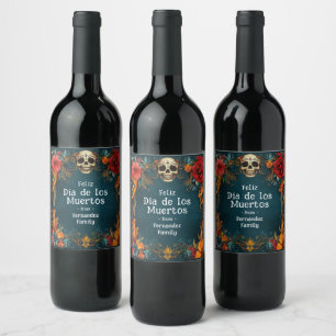 💀🎉Watercolor style  Día de Muertos Party  Wine Label