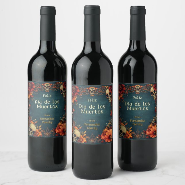 💀🎉Watercolor style  Día de Muertos Party  Wine Label (Bottles)