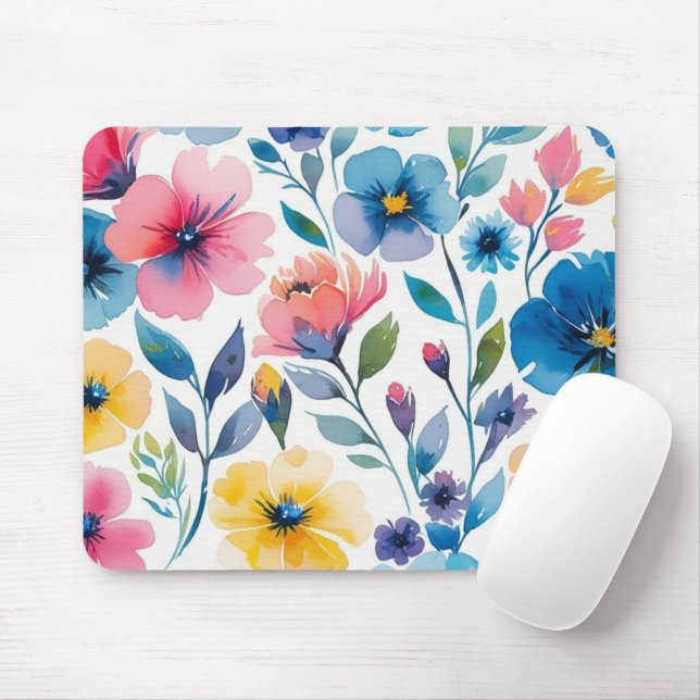Watercolor Style Floral Mouse Pad (With Mouse)