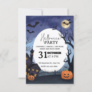 Watercolor-Style Halloween Party Invitation 
