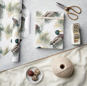  Watercolor Style Mallard Duck Bird Swimming Lake Wrapping Paper