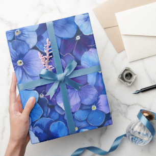 Watercolor Style Pansies Blue Purple Floral Print Wrapping Paper