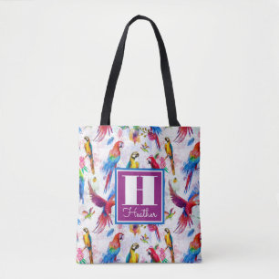 Watercolor Style Parrots Add Your Name Tote Bag