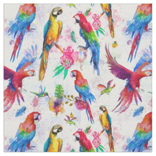 Watercolor Style Parrots Fabric