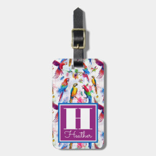 Watercolor Style Parrots   Monogram Luggage Tag