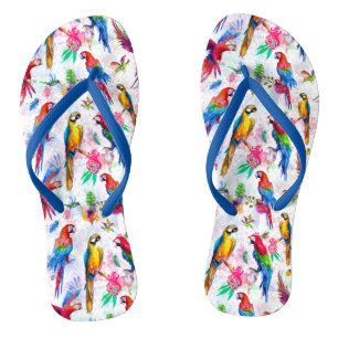 Watercolor Style Parrots Thongs
