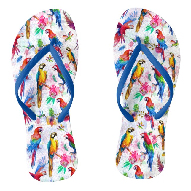Watercolor Style Parrots Thongs (Footbed)