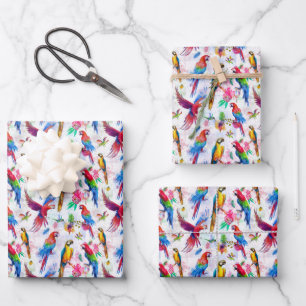Watercolor Style Parrots Wrapping Paper Sheet