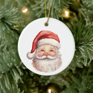 Watercolor Style Santa Claus Face Christmas Ceramic Ornament