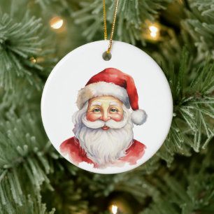 Watercolor Style Santa Claus Face Customised Ceramic Ornament