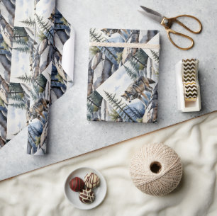  Watercolor Style Wolf Wolves Animal Nature Art Wrapping Paper