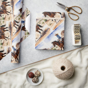 Watercolor Style Woman Girl Trail Horseback Wrapping Paper