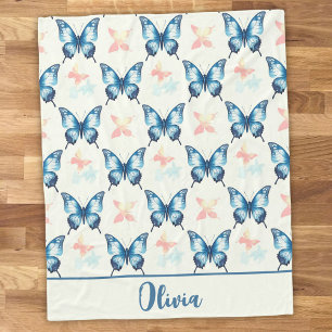 Watercolor Stylish Blue Butterflies  Fleece Blanket