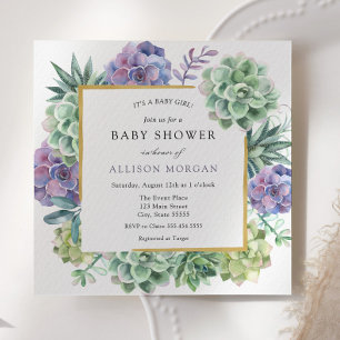 Watercolor Succulent Baby Shower Invitation