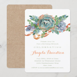 Watercolor Succulent Birthday Brunch Party Invitation