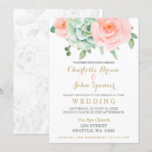 Watercolor Succulent Blush Floral Elegant Wedding Invitation