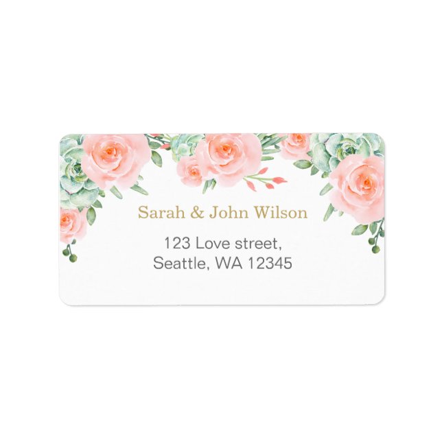 Watercolor Succulent Blush Floral Elegant Wedding Label (Front)