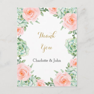 Watercolor Succulent Blush Floral Elegant Wedding Postcard