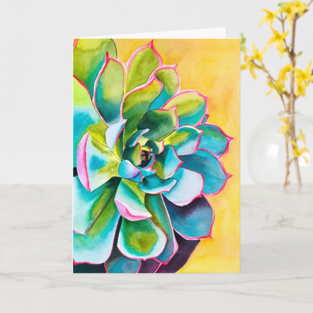 Watercolor succulent botanical card (Yellow Flower)