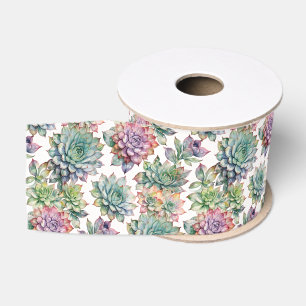 Watercolor Succulent Botanical Garden Grosgrain Ribbon
