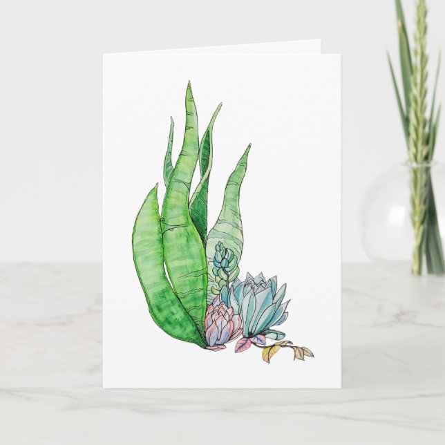 Watercolor Succulent Botanical Greenery  Card (Front)